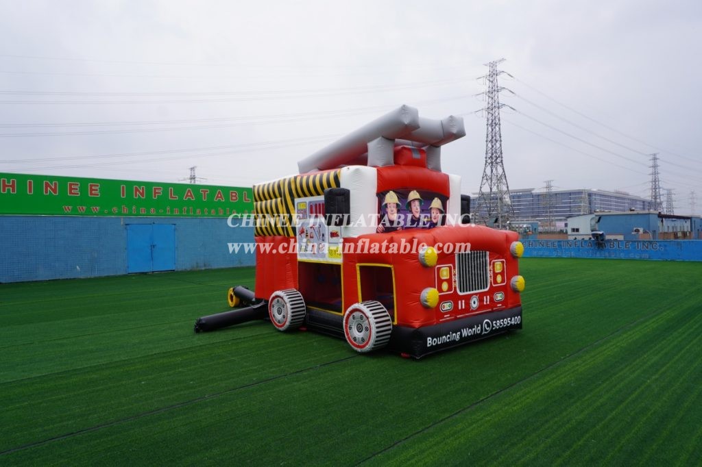 T2-3505 Firetruck Bounce House With Slide Fireman Sam Combo Slide