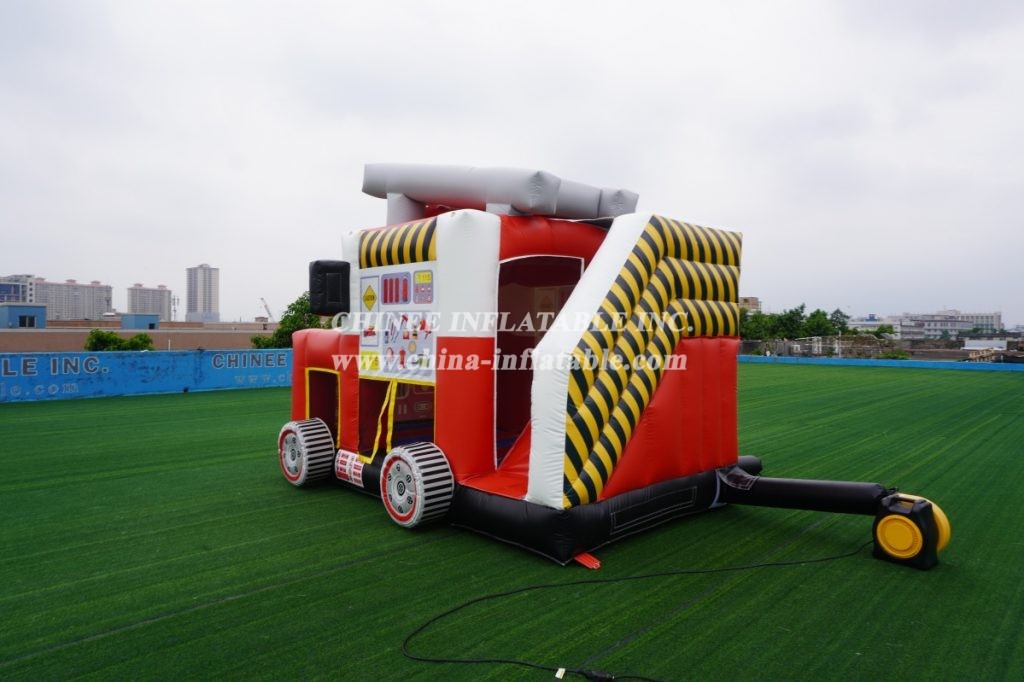 T2-3505 Firetruck Bounce House With Slide Fireman Sam Combo Slide