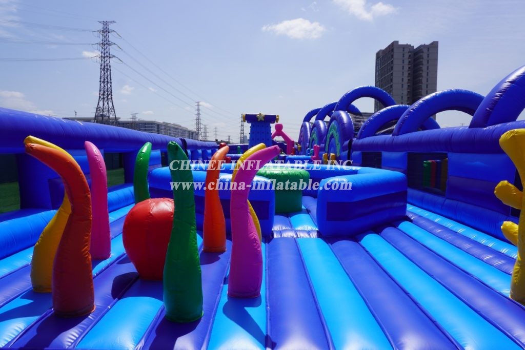 GF2-067 Undersea World Inflatable Park With Slide Shark Obstacle Courses Octopus Interactive Game