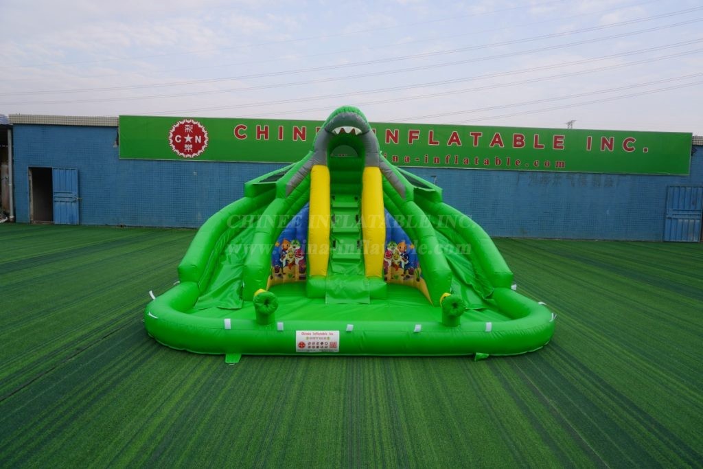 T8-1327B Crocodile-Themed Inflatable Slide with Baby Shark Design